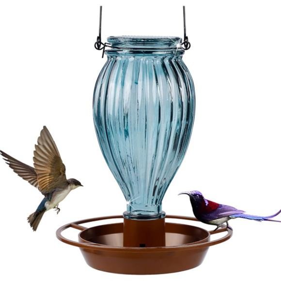 Glass Wild Bird Waterer,37oz Wild Bird Feeder for Outdoors, Diamond Shaped Water - Picture 1 of 7